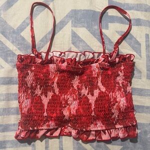 Kortni Jeane Red Smocked Camisole Swim Top